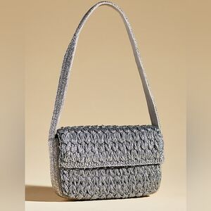 NWT Anthro The Fiona Beaded Bag: Crochet Edition Pewter/Silver